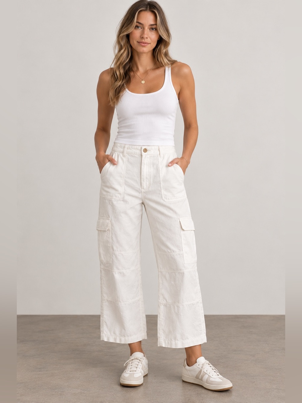 Vince Wide Leg Linen Blend Cargo Pants Size 10 Ivory Bone Utility $395